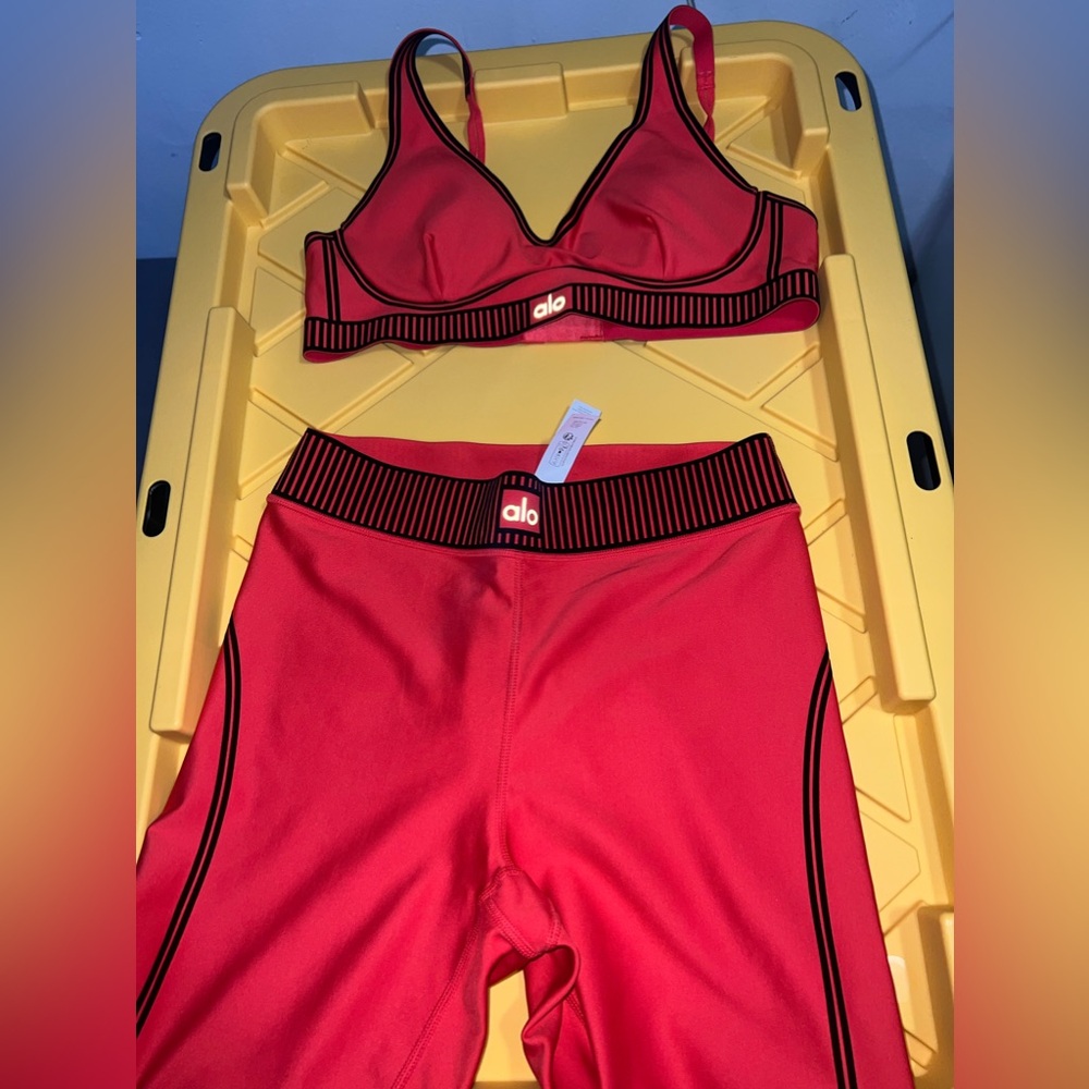 Alo Red Sports Bra and Pant Set